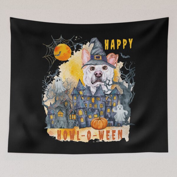 Item preview, Korean Jindo Happy Howl-o-ween Ghost Houses Funny Watercolor  designed and sold by Cuddlythopia.