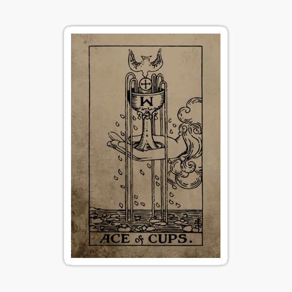 Rider Waite - Ace of Cups - Tarot Card - Vintage Sticker