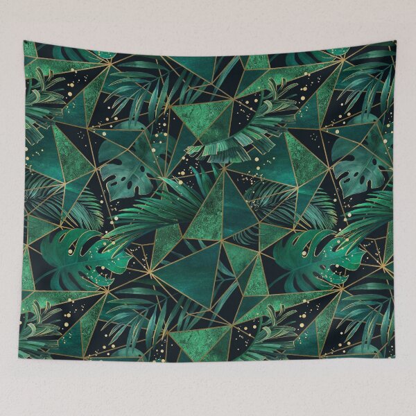 Item preview, Tropical palm leaves with geometrics and golden splashes designed and sold by ringele.