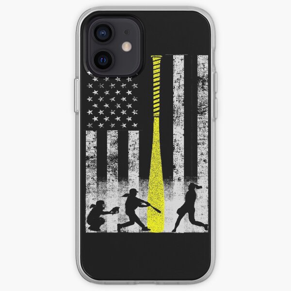 Softball Flag With Softball Players and Yellow Bat iPhone Soft Case