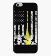 Softball Flag With Softball Players and Yellow Bat iPhone Case