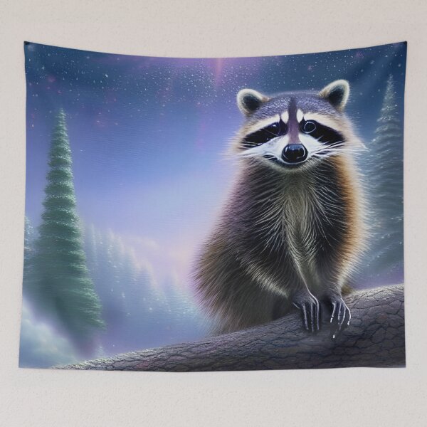 Item preview, Raccoon Fantasy Forest Night Starry Sky AI Generated Artwork designed and sold by RaccoonUprising.