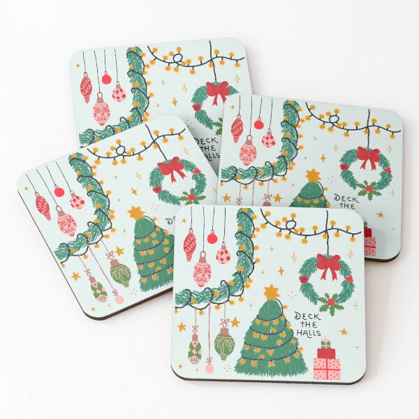Item preview, Deck the Halls Christmas time on pastel green background designed and sold by IlustraDeni.