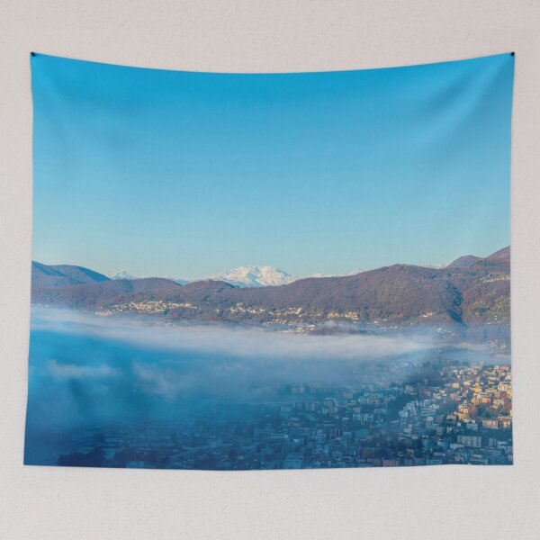 Item preview, Snowcapped Mountain Peak Monte Rosa Above Cloudscape and Lake Lugano designed and sold by Mats Silvan.