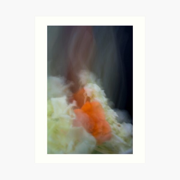 Fleur Blur-Abstract Orange Rose & White Flowers Art Print