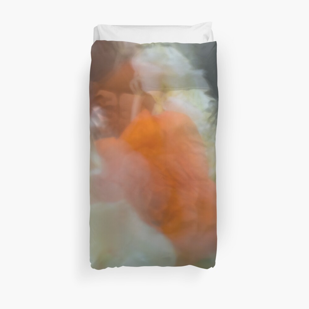 Fleur Blur-Abstract Orange Rose & White Flowers Duvet Cover
