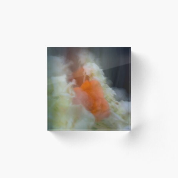 Fleur Blur-Abstract Orange Rose & White Flowers Acrylic Block