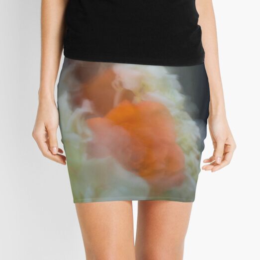 Fleur Blur-Abstract Orange Rose & White Flowers Mini Skirt