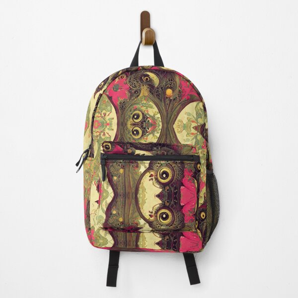 Item preview, Owl Eyes on Hot Pink and Foggy Faded Sage Green Motif Ivory Background designed and sold by MysticAlgorithm.