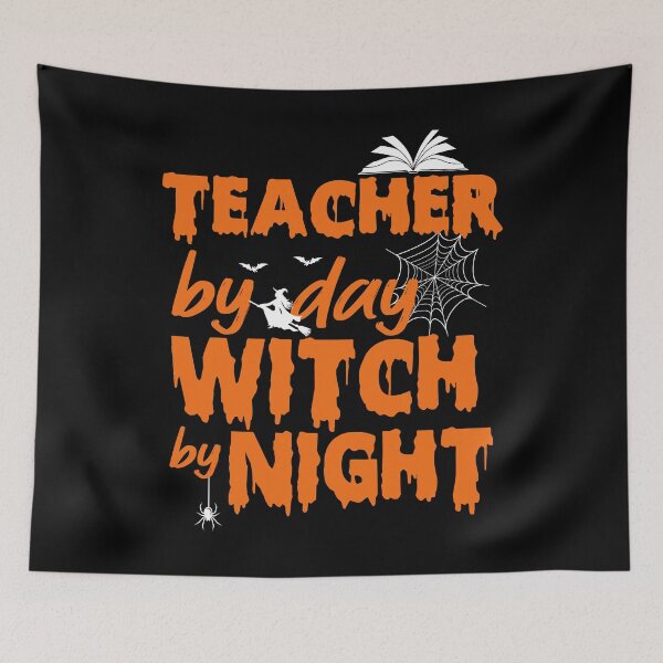 Item preview, Teacher By Day Witch By Night halloween scary pumpkin funny cute vintage designed and sold by beckadamr.