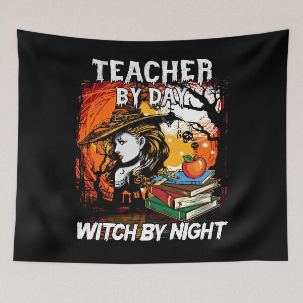 Item preview, Teacher By Day Witch By Night halloween scary pumpkin funny cute vintage designed and sold by beckadamr.