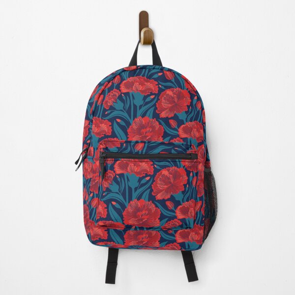 Item preview, Red carnation flowers // oxford navy blue background vivid red coral and peacock blue clove flowers designed and sold by SelmaCardoso.