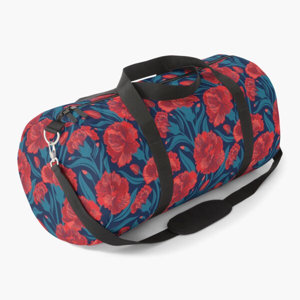 Item preview, Red carnation flowers // oxford navy blue background vivid red coral and peacock blue clove flowers designed and sold by SelmaCardoso.