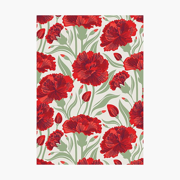 Item preview, Red carnation flowers // beige background vivid red coral and sage green clove flowers designed and sold by SelmaCardoso.