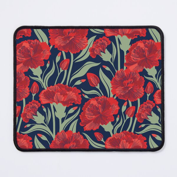 Item preview, Red carnation flowers // oxford navy blue background vivid red coral and sage green clove flowers designed and sold by SelmaCardoso.