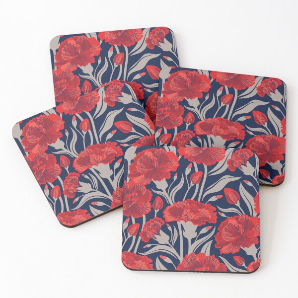 Item preview, Red carnation flowers // oxford navy blue background vivid red coral and martini brown clove flowers designed and sold by SelmaCardoso.