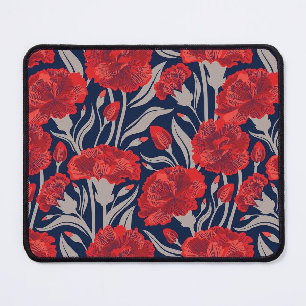 Item preview, Red carnation flowers // oxford navy blue background vivid red coral and martini brown clove flowers designed and sold by SelmaCardoso.