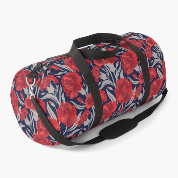 Item preview, Red carnation flowers // oxford navy blue background vivid red coral and martini brown clove flowers designed and sold by SelmaCardoso.
