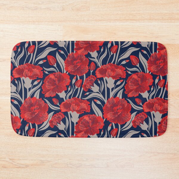 Item preview, Red carnation flowers // oxford navy blue background vivid red coral and martini brown clove flowers designed and sold by SelmaCardoso.