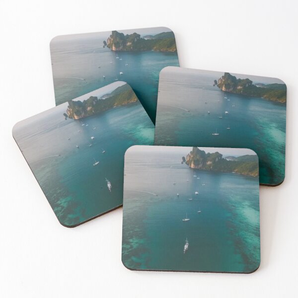 Item preview,   Cute colourful blue sea or ocean water and Island and yachts design designed and sold by BEAUTY ⭐⭐⭐⭐⭐.