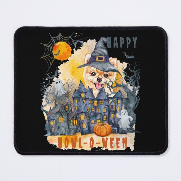 Item preview, Pomeranian Happy Howl-o-ween Ghost Houses Funny Watercolor designed and sold by Cuddlythopia.