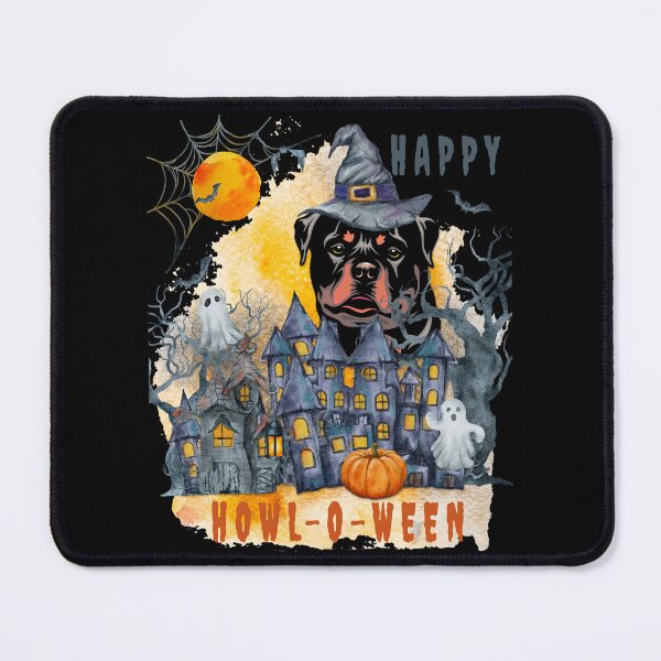 Item preview, Rottweiler Happy Howl-o-ween Ghost Houses Funny Watercolor designed and sold by Cuddlythopia.