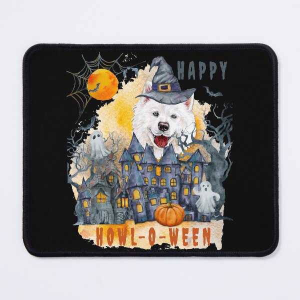 Item preview, Samoyed Happy Howl-o-ween Ghost Houses Funny Watercolor designed and sold by Cuddlythopia.