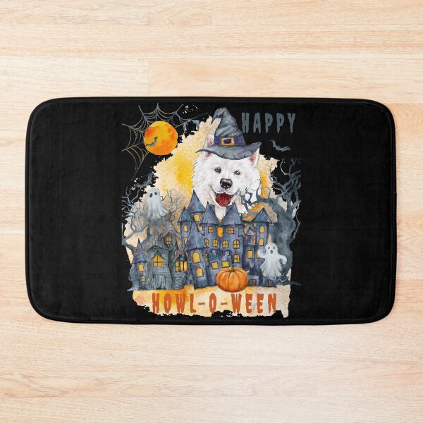 Item preview, Samoyed Happy Howl-o-ween Ghost Houses Funny Watercolor  designed and sold by Cuddlythopia.