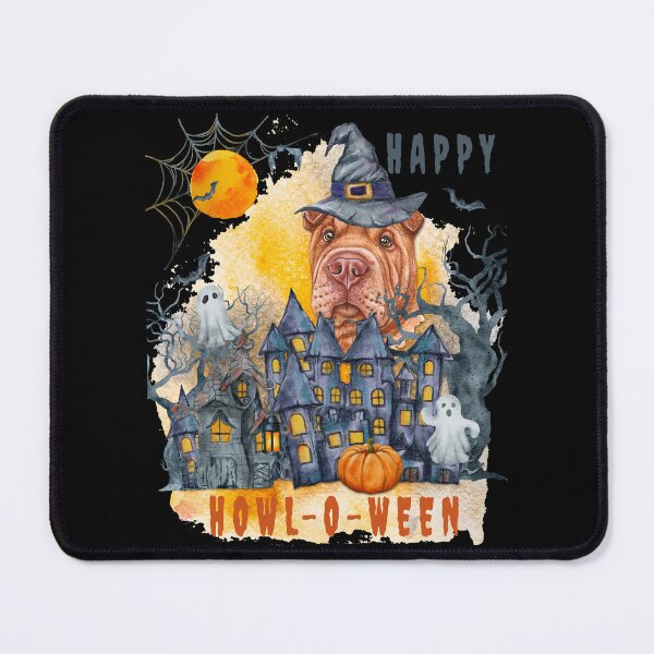 Item preview, Shar pei Happy Howl-o-ween Ghost Houses Funny Watercolor designed and sold by Cuddlythopia.
