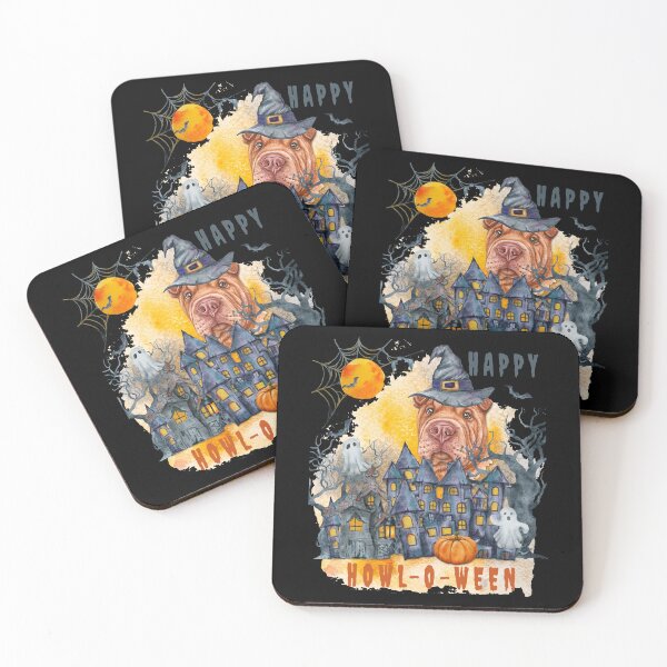 Item preview, Shar pei Happy Howl-o-ween Ghost Houses Funny Watercolor  designed and sold by Cuddlythopia.