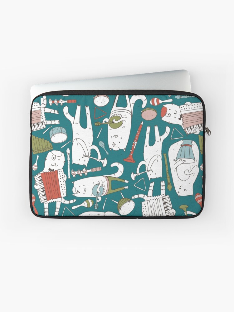 Imagen 1 de 2, Funda para portátil con la obra Banda de gatos en azul (s), diseñada y vendida por yokunen.