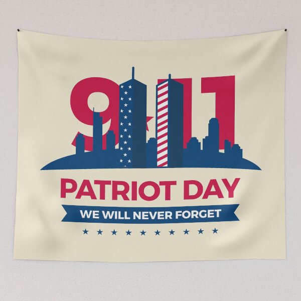 Artikelvorschau, Ein Design mit 911 und den Twin Tower mit dem Schriftzug Patriot Day we will never forget entworfen und verkauft von velisani.