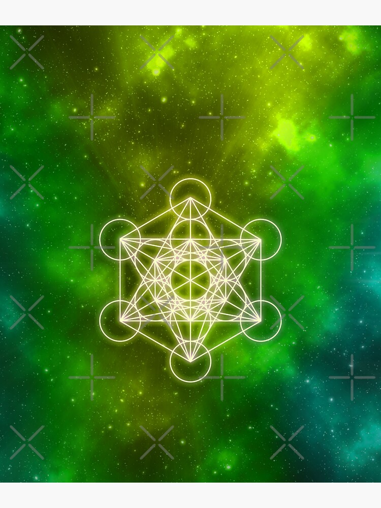 "Metatron Cube Sacred Geometry Green Nebula" Sticker for Sale by