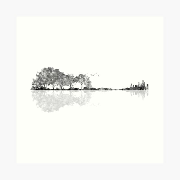 Nature Guitar - Black & White Watercolor Art Print