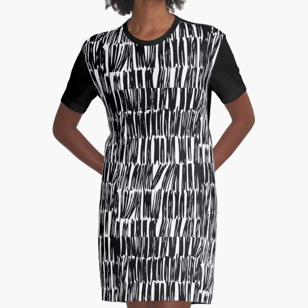 Abstract Black and White Stripe Graphic T-Shirt Dress