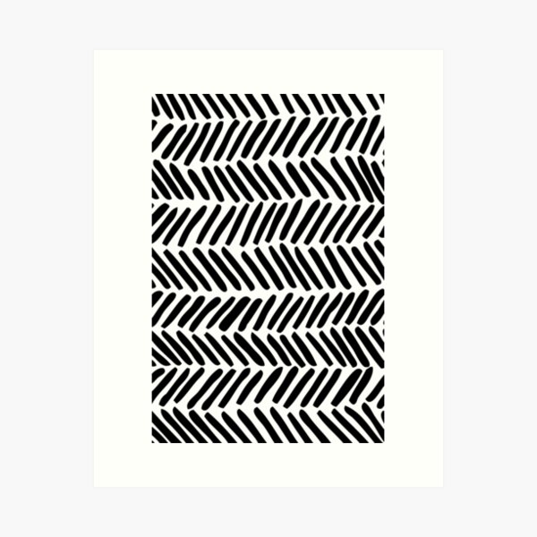 Black and White Abstract Herringbone Art Print