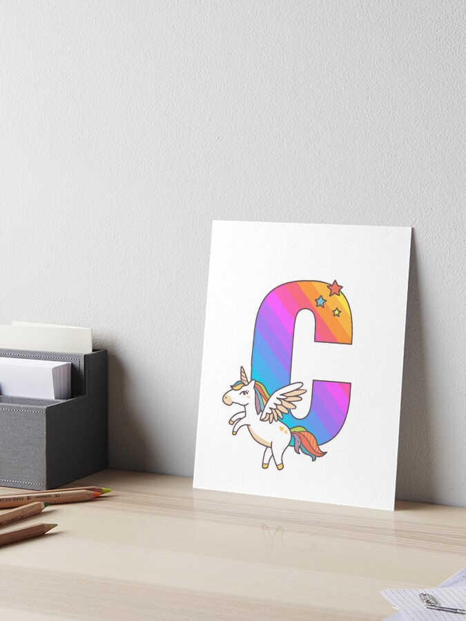 Unicorn Monogram Letter C Initial Cute Birthday Gift Art Board