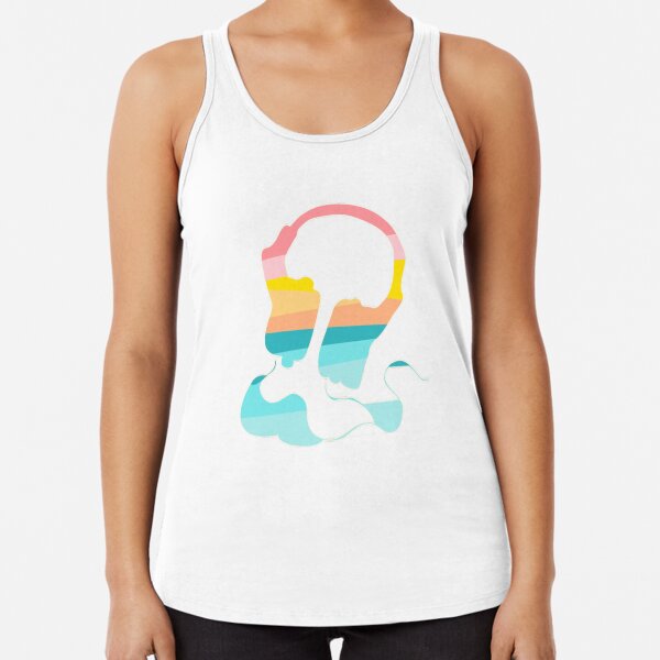 Headphones Rainbow Sunset Colors Racerback Tank Top