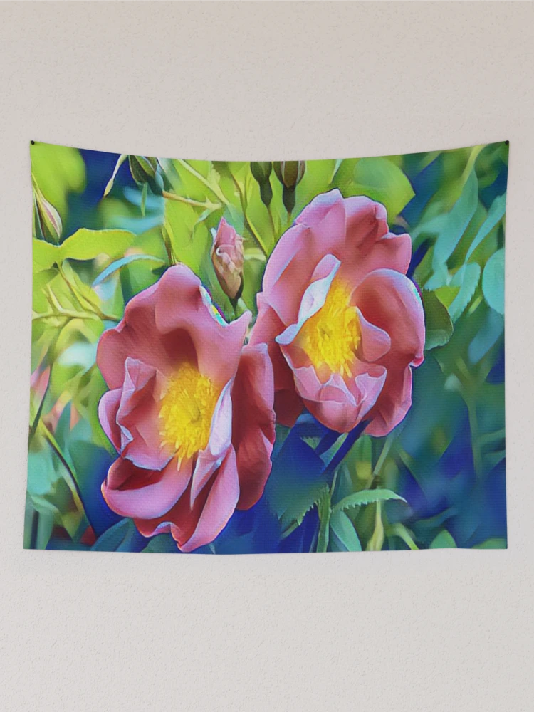 Aperçu 2 sur 3. Tentures avec l'œuvre PEINTURE ROSE RUGOSA créée et vendue par KatisDesign.
