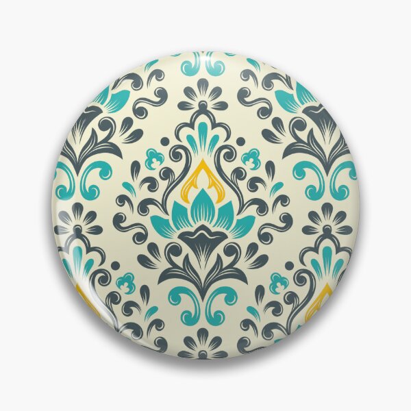 Item preview, 2027 - damask florals, blue / yellow designed and sold by RouCouCou.