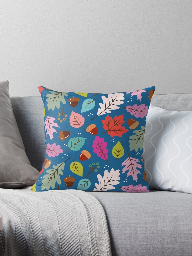 Thumbnail 1 of 4, Pillow, Colorful autumn leaves and acorns designed and sold by jennifereladd.