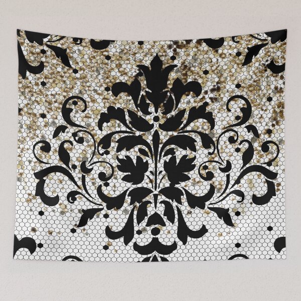 Item preview, Black floral lace  with gold embellished  designed and sold by SoulthreadzStudio.