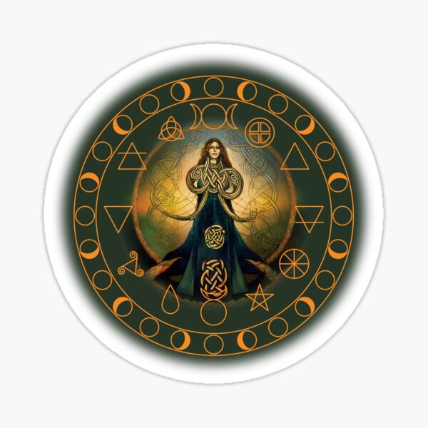 Celtic wicca goddess surrounded by wicca symbols. Sticker