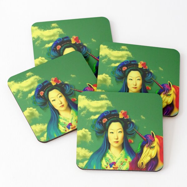 Item preview, Geisha and her unicorn in a peaceful cloud landscape designed and sold by Pepita Selles.