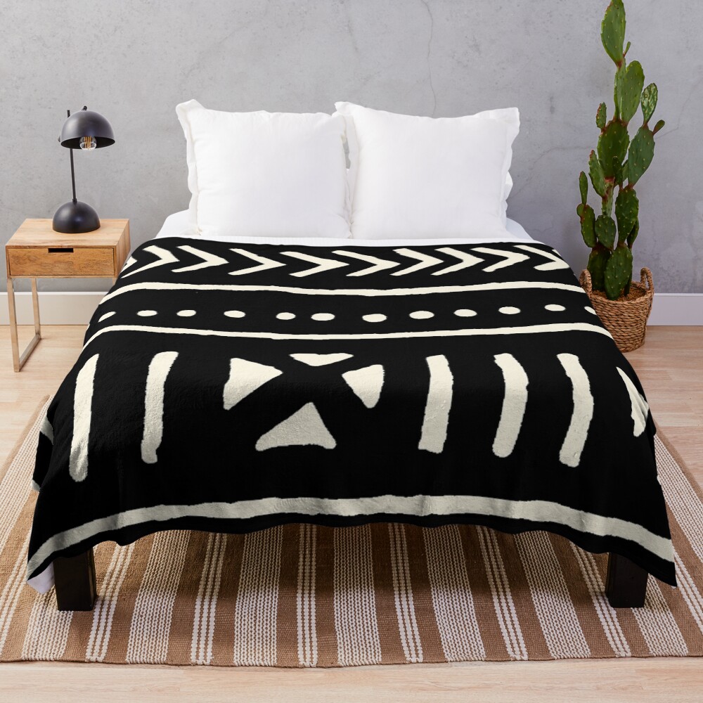 african mud cloth black and white Throw Blanket