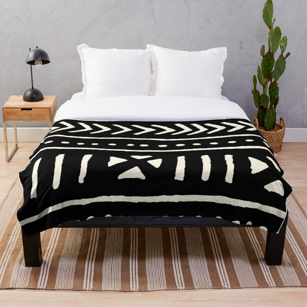 african mud cloth black and white Throw Blanket