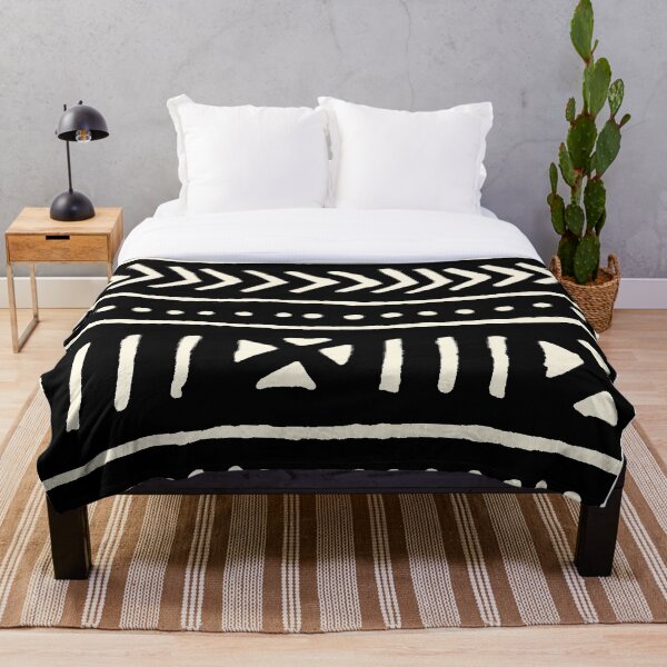 african mud cloth black and white Throw Blanket
