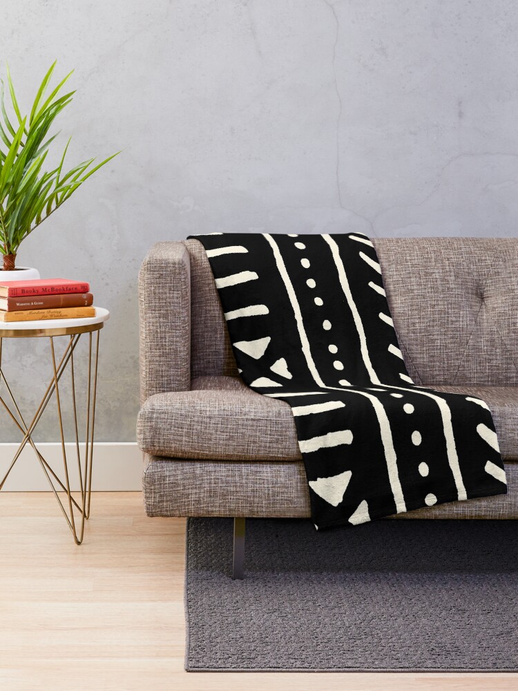 Alternate view of african mud cloth black and white Throw Blanket