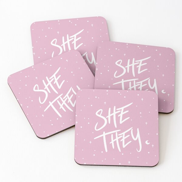 Item preview, Stars She/They Pronouns in Dusty Pink designed and sold by MoonMint.