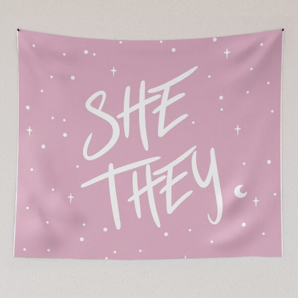 Item preview, Stars She/They Pronouns in Dusty Pink designed and sold by MoonMint.